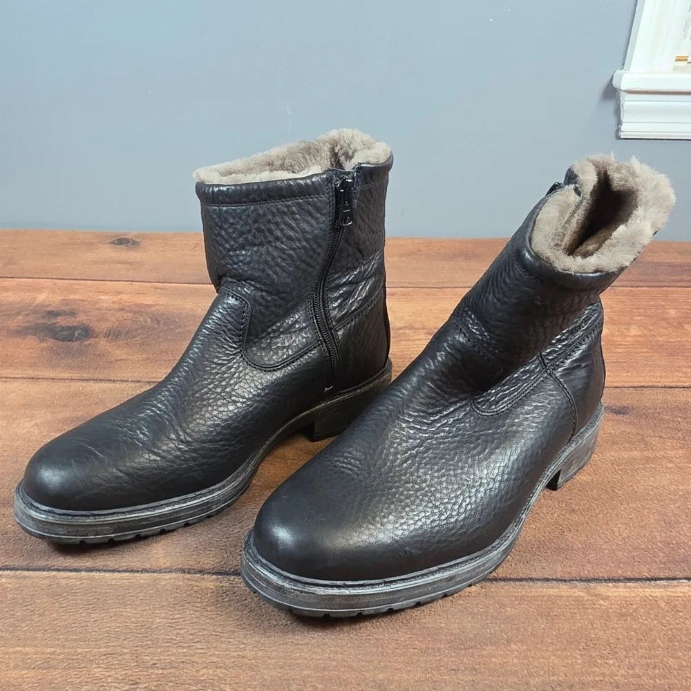 Mephisto Leonardo Leather Fur Lined Boots 10.5 Black Excellent Shearling Lined